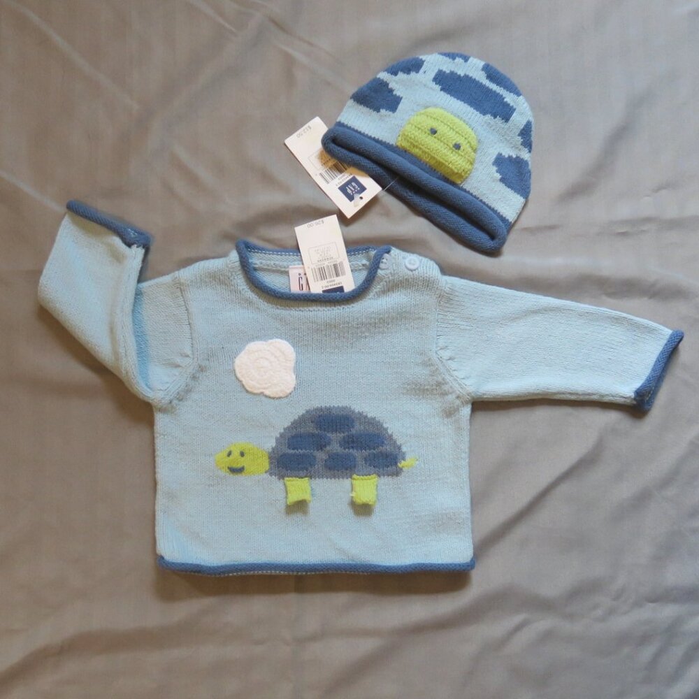 BabyGap Happy Turtle Sweater & Matching Turtle Beanie Sz 3-6 Month NWTs